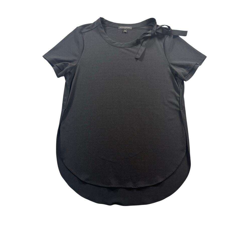 Banana Republic Black Bow Neck Short Sleeve Blouse Medium